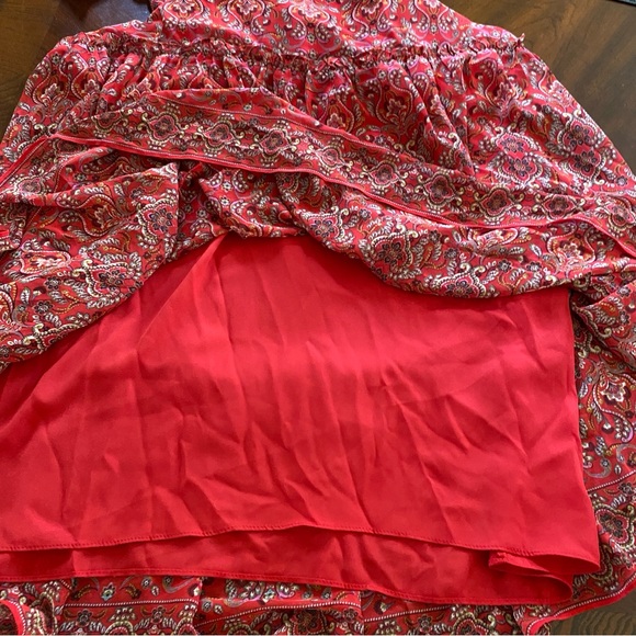 Max Studio Tiered Floral Midi Dress Small Red Tiered Ruffle Paisley Empire S - Picture 8 of 14